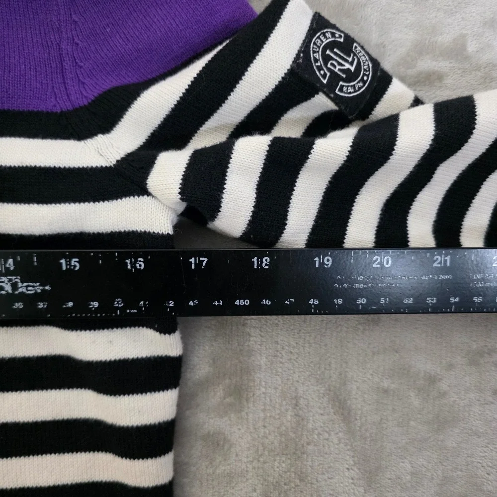Lauren Ralph Lauren Quarter Zip Sweater Women Medium‎ Purple Striped Nautical
